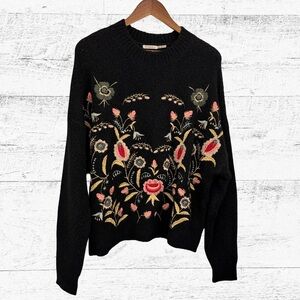 ESQUALO Black Sweater with Floral Embroidery